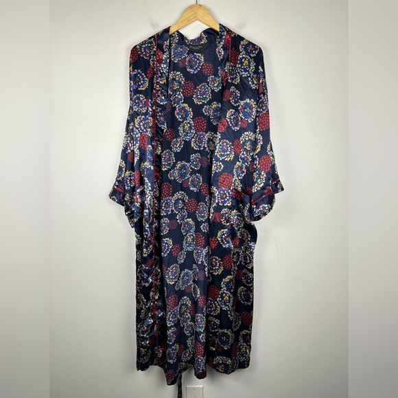 Dior Other - Vintage Christian Dior Monsieur Satin Robe Tie Belt Burgundy Fireworks Print OS